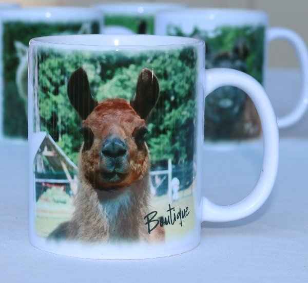 Boutique the llama on a llama sanctuary mug